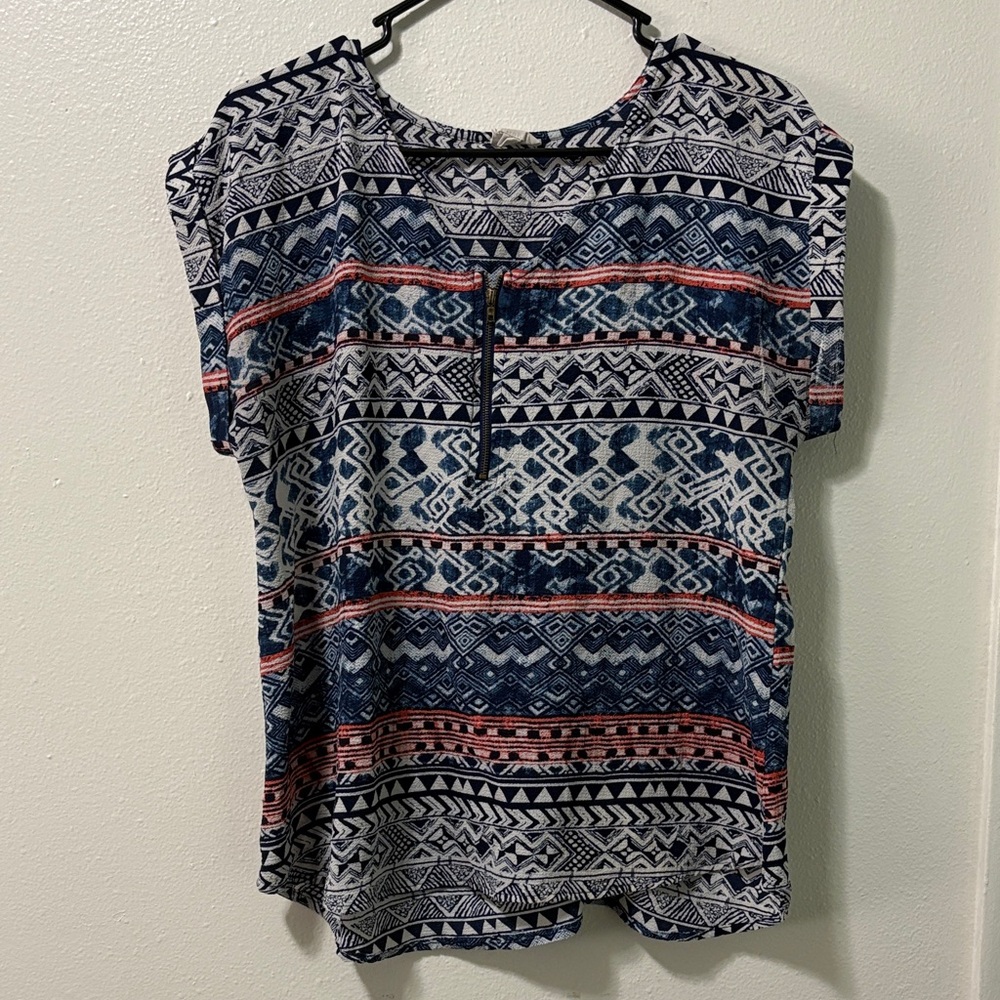 Tribal Print Women's Blouse - Navy, White, and Red
